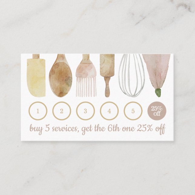 Cartão De Visita Produtos de pastelaria, ferramentas manuais, bolo, (Frente)