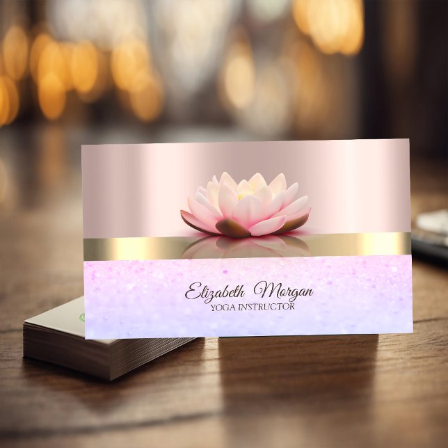 Cartão De Visita Professiona Elegant Bokeh, Lotus Rosa Dourado (Criador carregado)