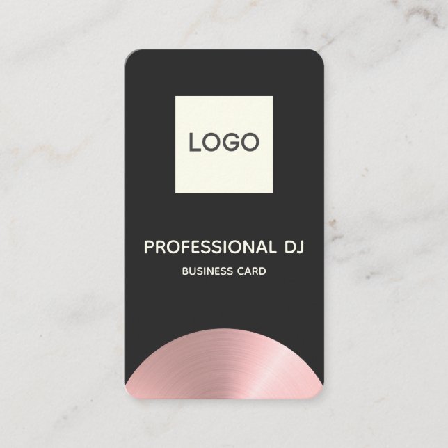 Cartão De Visita Professional 2020 DJ - Rosa Dourado Faux com o log (Frente)