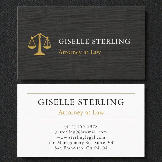 Cartão De Visita Professional Attorney Law Firm Linen Black Gold (Criador carregado)