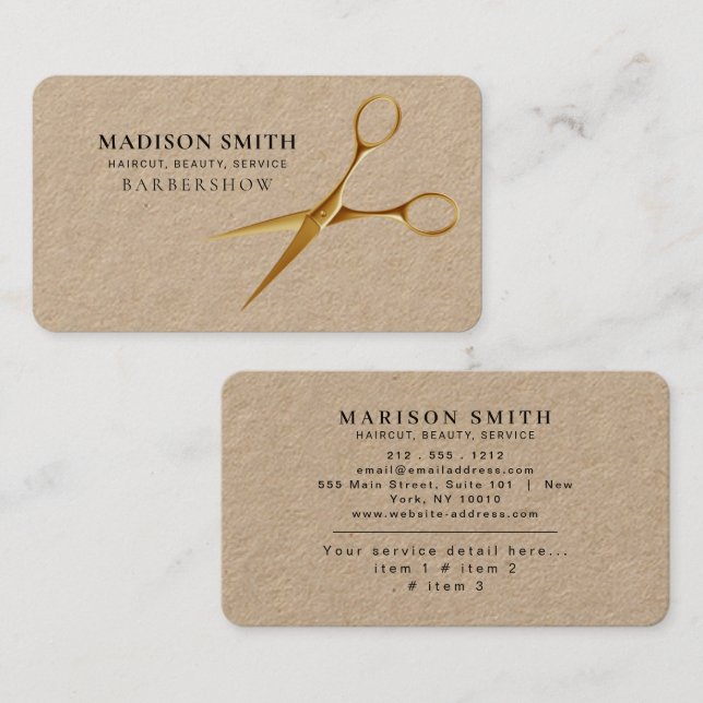 Cartão De Visita Professional Barber Minimalist Barbershop Rustic (Frente/Verso)