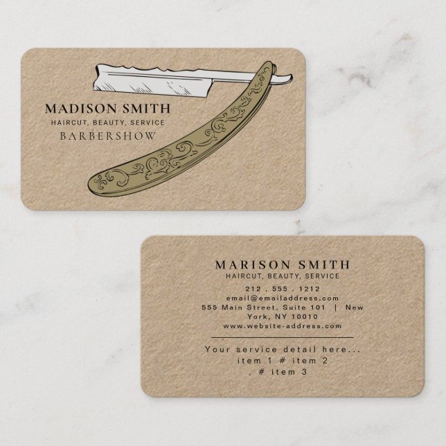 Cartão De Visita Professional Barber Minimalist Barbershop Rustic (Frente/Verso)