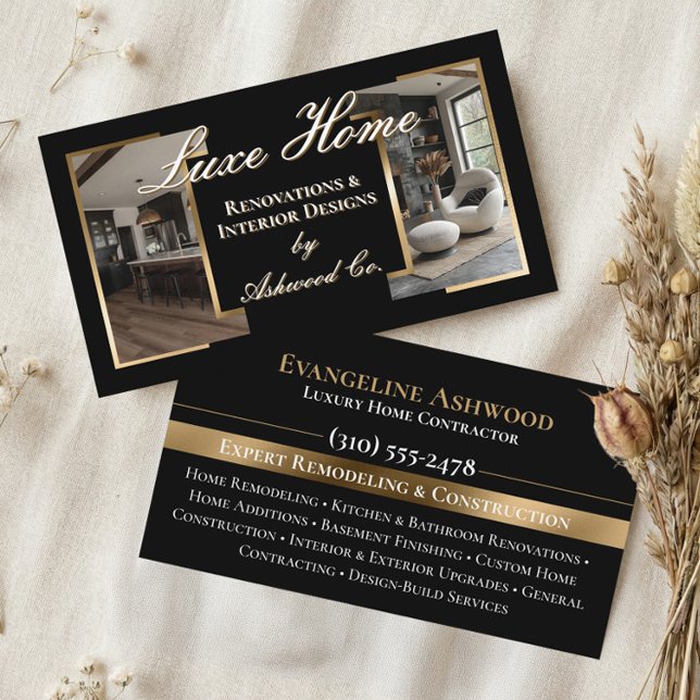 Cartão De Visita Professional Black Gold Home Remodeling Contractor (Professional Black Gold Home Remodeling Contractor Business Card)