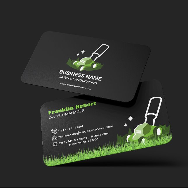 Cartão De Visita Professional Black Green Lawn Care & Landscaping (Criador carregado)