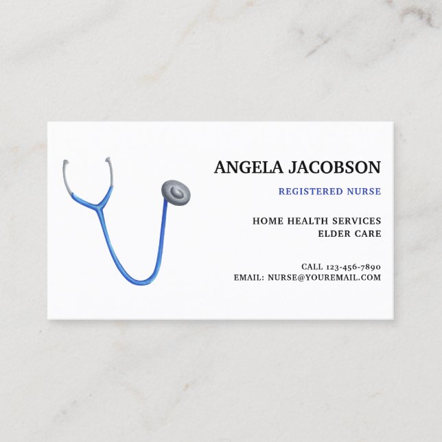 Cartão De Visita Professional Blue Stethoscope Nurse Business Card (Frente)