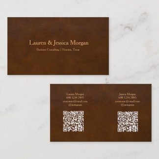 Cartão De Visita Professional Brown Leather With 2 Names & Contact