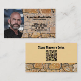 Cartão De Visita Professional Business Photo Stone Wall & QR Code