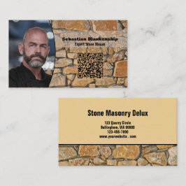 Cartão De Visita Professional Business Photo Stone Wall & QR Code