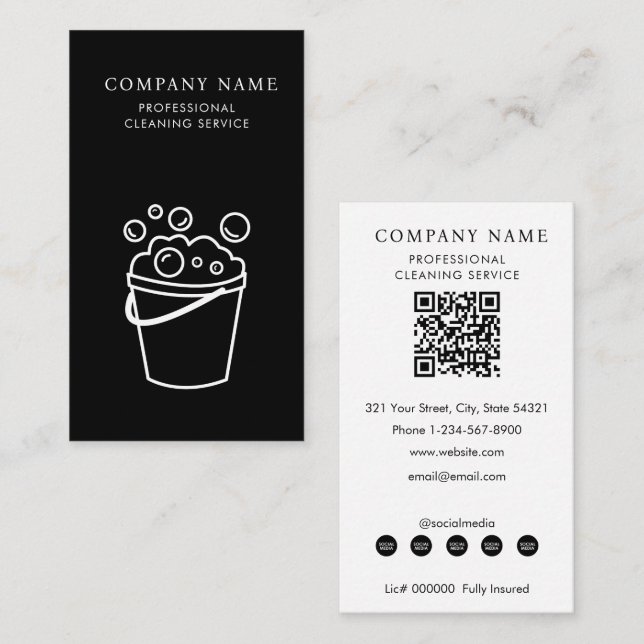 Cartão De Visita Professional Cleaning Services Logo Modern Black (Frente/Verso)