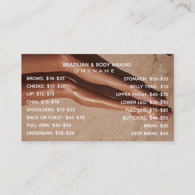 Cartão De Visita Professional e Chic para Waxing Brasileiro e Corpo (Frente)