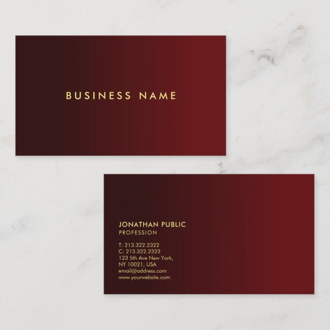 Cartão De Visita Professional Elegant Modern Red And Gold Template (Frente/Verso)