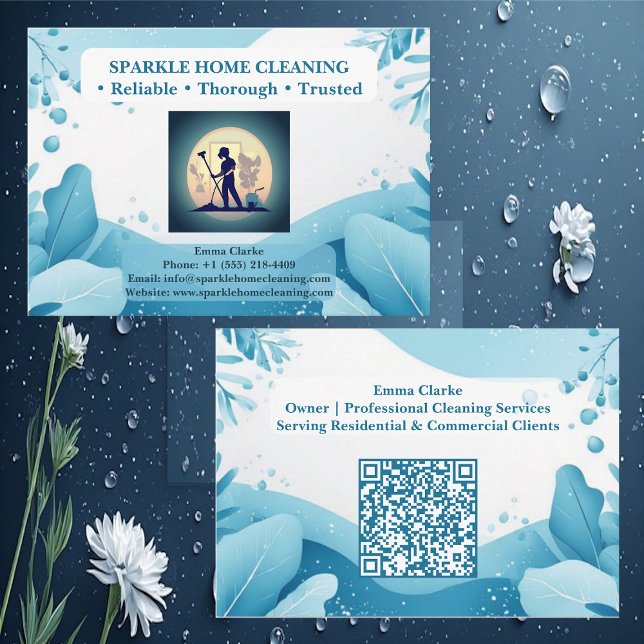 Cartão De Visita Professional Home Cleaning Services Logo QR Code (Professional Home Cleaning Services Logo QR Code Business Card)