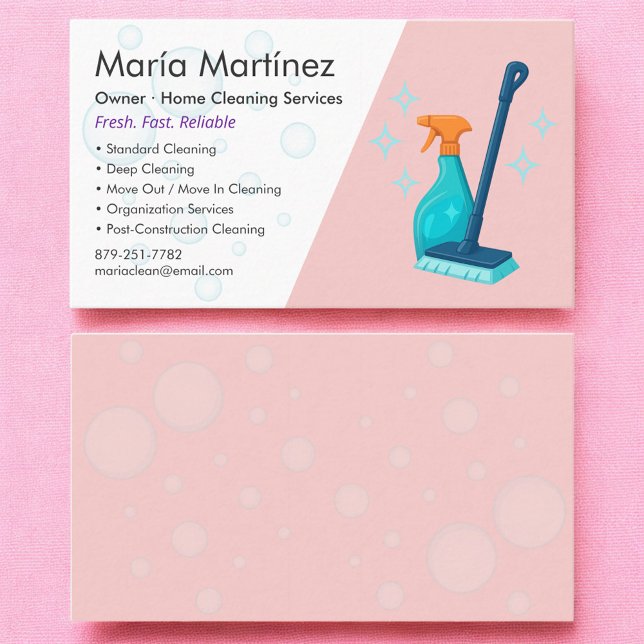 Cartão De Visita Professional House Cleaning Pink (Criador carregado)
