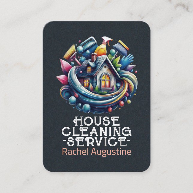 Cartão De Visita Professional House Cleaning Service Housekeeping (Frente)