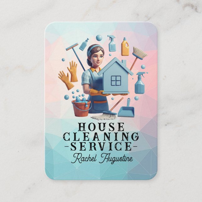 Cartão De Visita Professional House Cleaning Service Housekeeping (Frente)