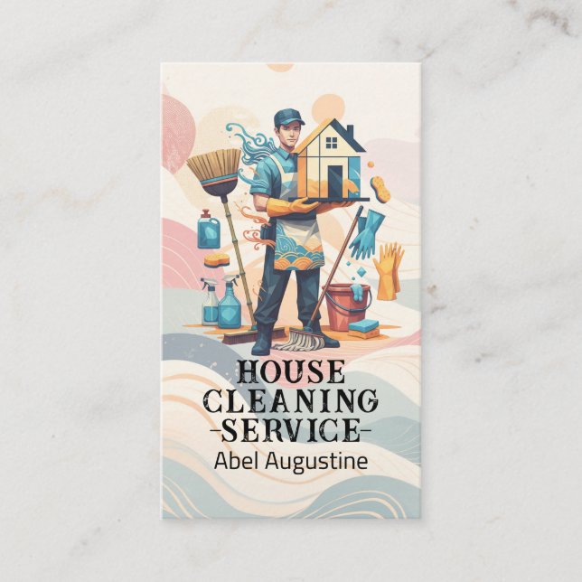 Cartão De Visita Professional House Cleaning Service Housekeeping (Frente)