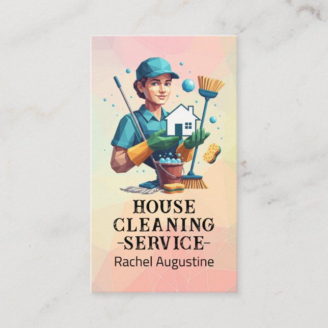 Cartão De Visita Professional House Cleaning Service Housekeeping (Frente)