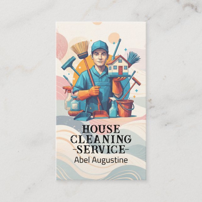 Cartão De Visita Professional House Cleaning Service Housekeeping (Frente)