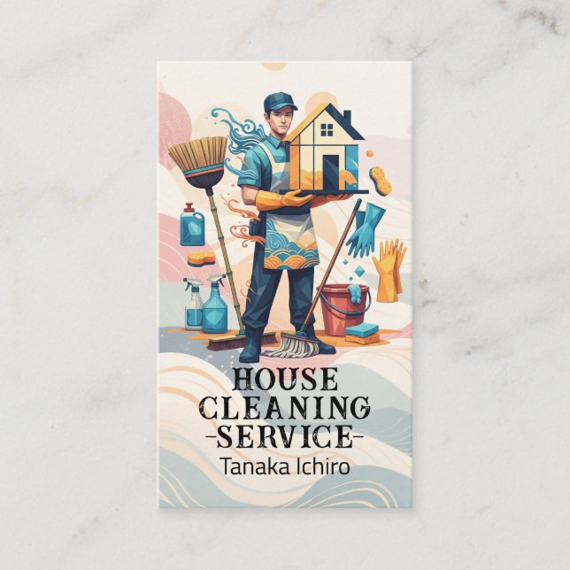 Cartão De Visita Professional House Cleaning Service Housekeeping (Frente)