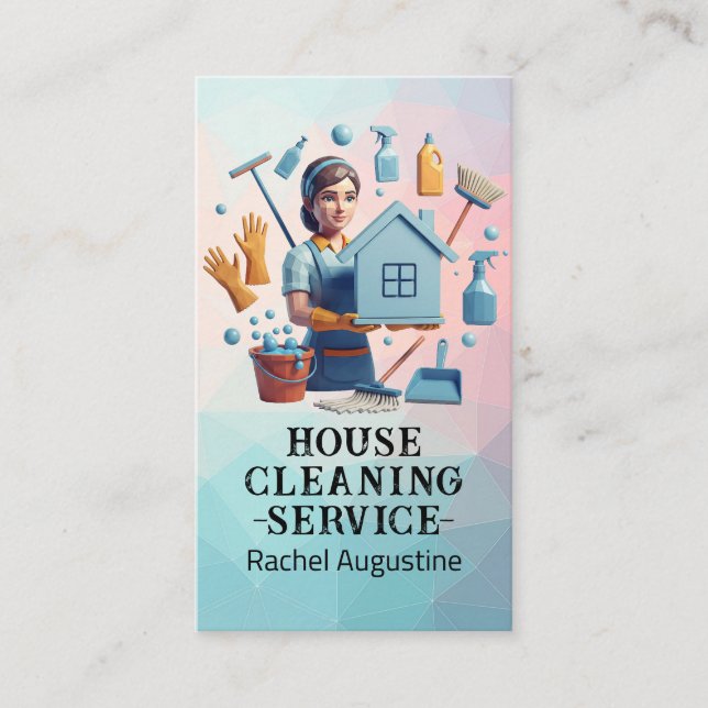 Cartão De Visita Professional House Cleaning Service Housekeeping (Frente)