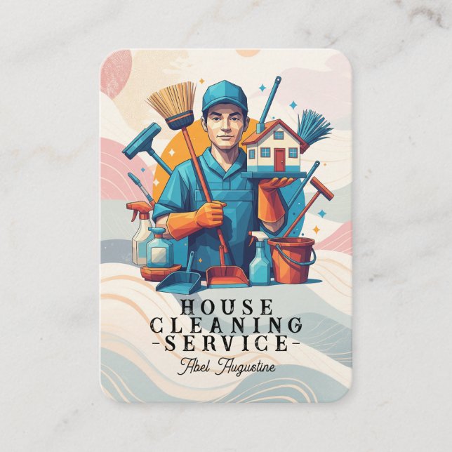 Cartão De Visita Professional House Cleaning Service Housekeeping (Frente)