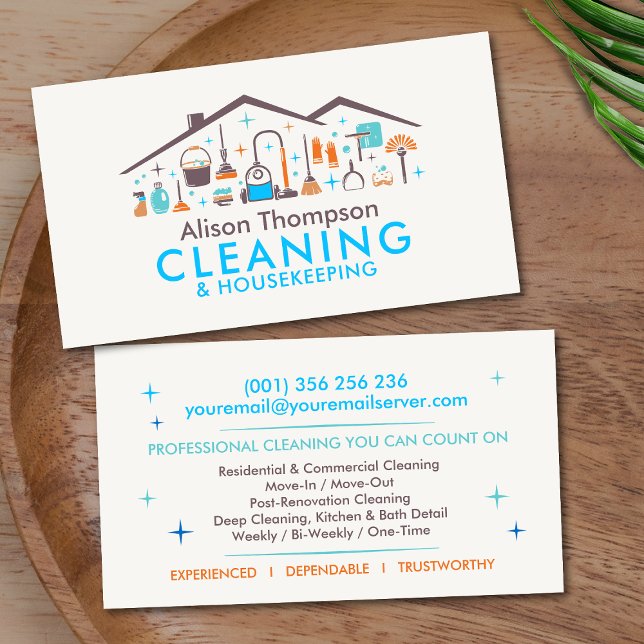 Cartão De Visita Professional House Cleaning Services Business Card (Criador carregado)
