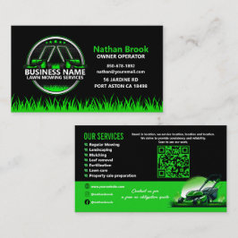Cartão De Visita Professional Lawn Care Landscaping Green Black QR