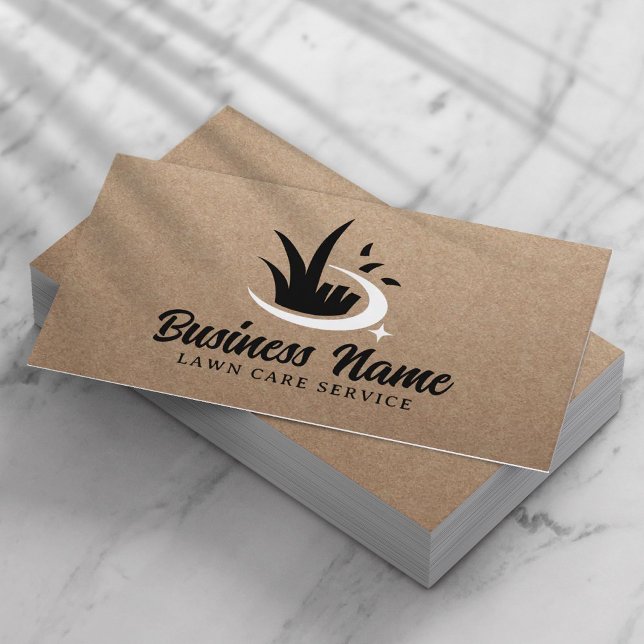Cartão De Visita Professional Lawn Care & Landscaping Rustic Kraft (Criador carregado)