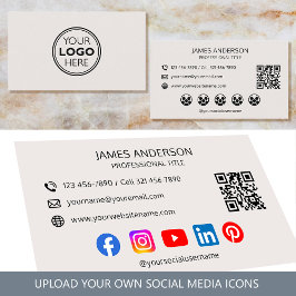 Cartão De Visita Professional Logo Social Media QR Code Off-White