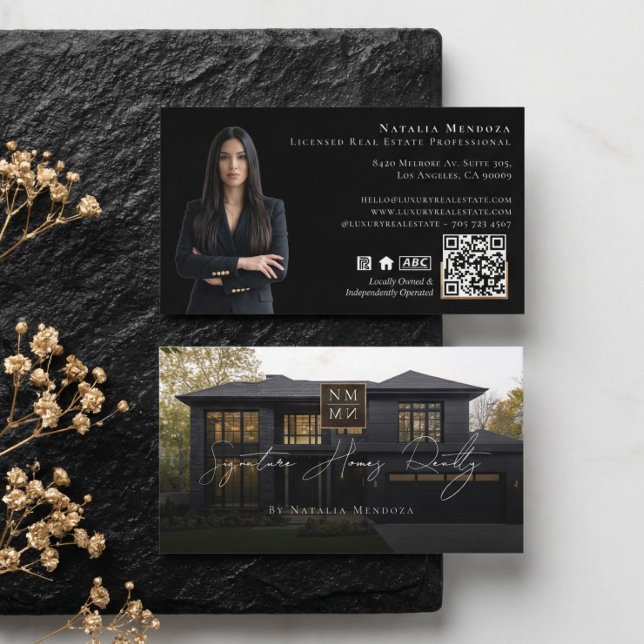 Cartão De Visita Professional Luxury Black Real Estate Agent Photo  (Professional Luxury Black Real Estate Agent Photo Business Card)