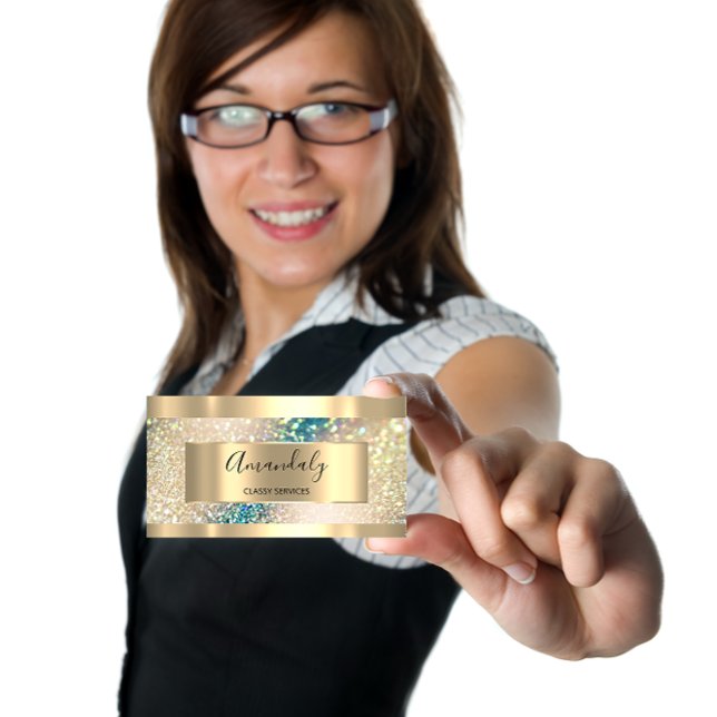 Cartão De Visita Professional Makeup Holographic Gold Glitter (Professional Makeup Holographic Gold Glitter Business Card)
