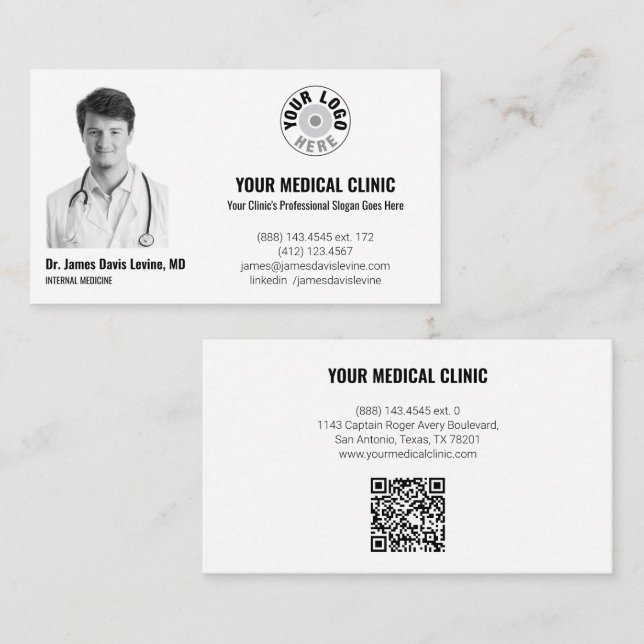 Cartão De Visita Professional Medical Doctor Photo & Logo, QR Code  (Frente/Verso)