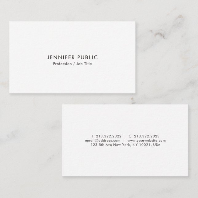Cartão De Visita Professional Modern Simple Elegant White Template (Frente/Verso)