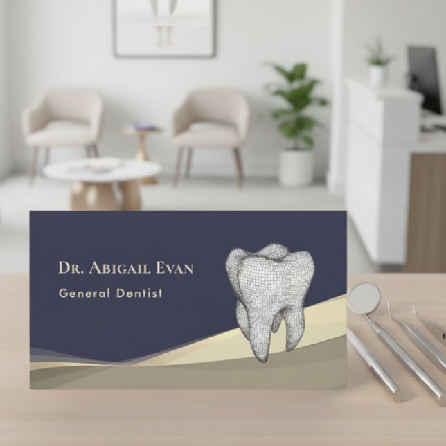 Cartão De Visita Professional Navy Blue Gold 3D Tooth Icon Dentist (Professional Navy Blue Gold 3D Tooth Icon Dentist Business Card)