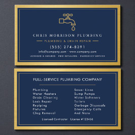 Cartão De Visita Professional Plumber Navy Blue Gold QR Code