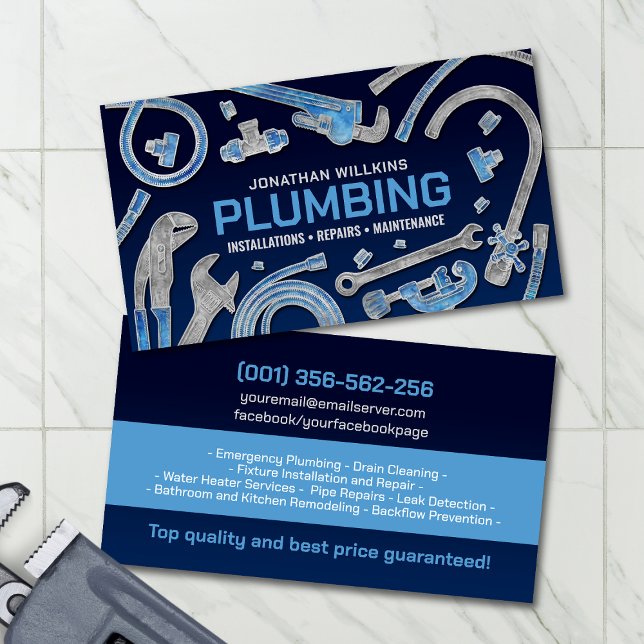 Cartão De Visita Professional Plumbing Services  (Criador carregado)