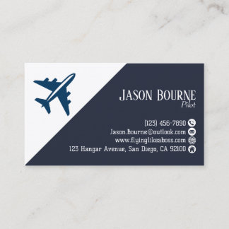 Cartão De Visita Professional QR Code Aviation Navy Blue Minimalist