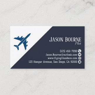 Cartão De Visita Professional QR Code Aviation Navy Blue Minimalist