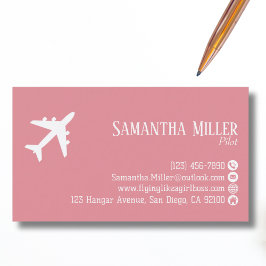 Cartão De Visita Professional QR Code Aviation Pink White Custom