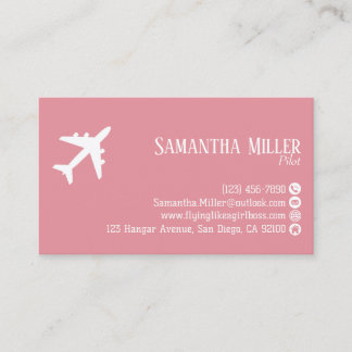 Cartão De Visita Professional QR Code Aviation Pink White Custom