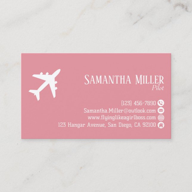 Cartão De Visita Professional QR Code Aviation Pink White Custom (Frente)