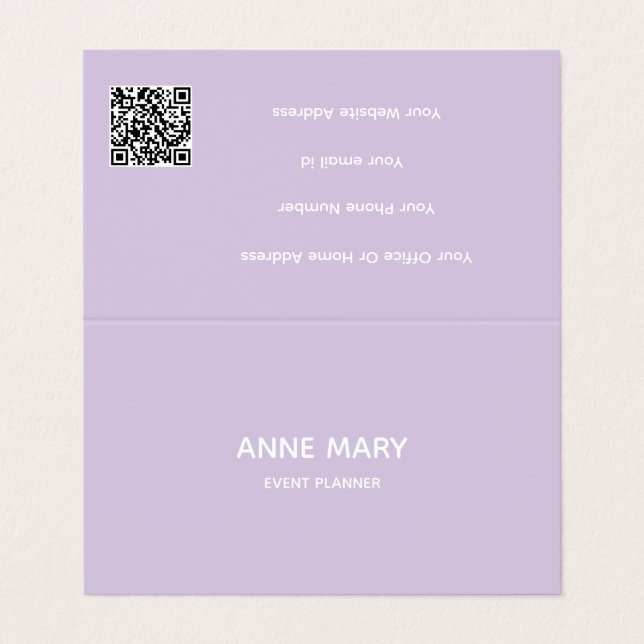 Cartão De Visita Professional QR Code Purple White Lavender Violet (Exterior Desdobrado)