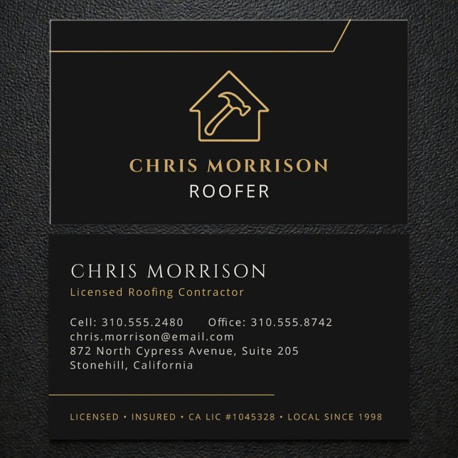 Cartão De Visita Professional Roofing Roofer Construction Black (Criador carregado)