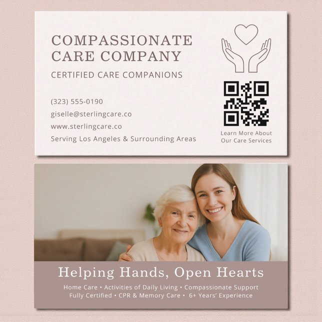 Cartão De Visita Professional Senior Care Helper QR Code  (Criador carregado)
