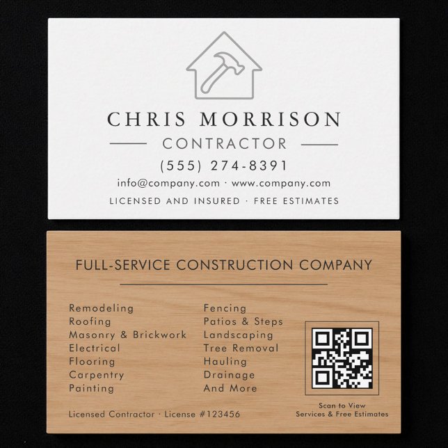 Cartão De Visita Professional Silver and White Builder QR Code  (Criador carregado)