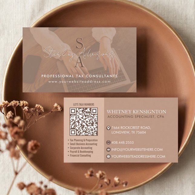 Cartão De Visita Professional Tax Consultant Monogram Accountant QR (Professional Tax Consultant Monogram Accountant QR Business Card)