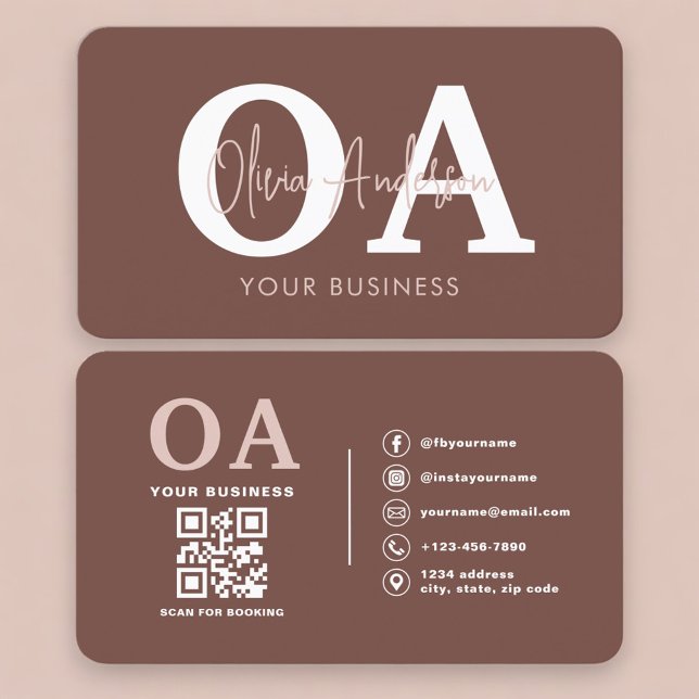 Cartão De Visita Professional Terracotta QR Code Monogram (Criador carregado)