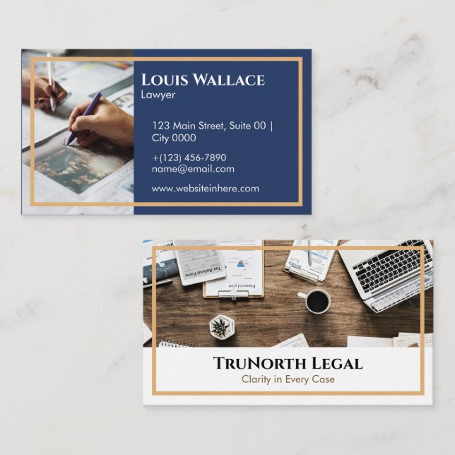 Cartão De Visita Professional TruNorth Legal Gold Lawyer Deep Navy (Frente/Verso)