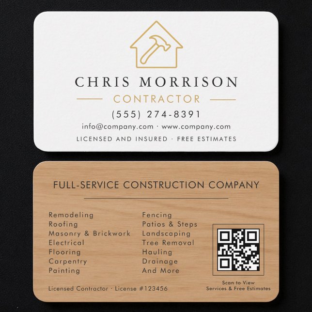 Cartão De Visita Professional White Gold Builder QR Code (Criador carregado)