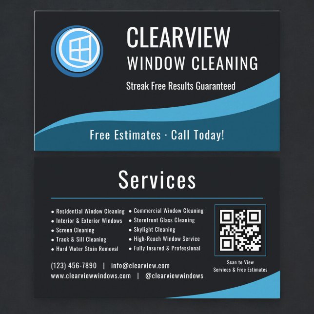 Cartão De Visita Professional Window Cleaning QR Code (Criador carregado)